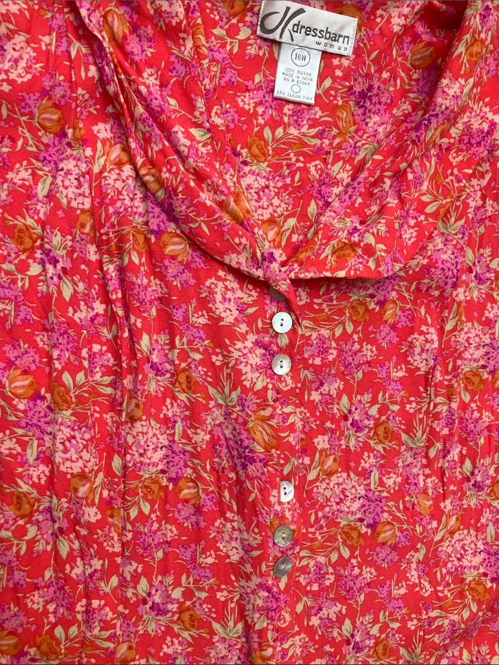 Vintage retro Pink ditsy Floral Button-Front A-Line 16W - Picture 4 of 7